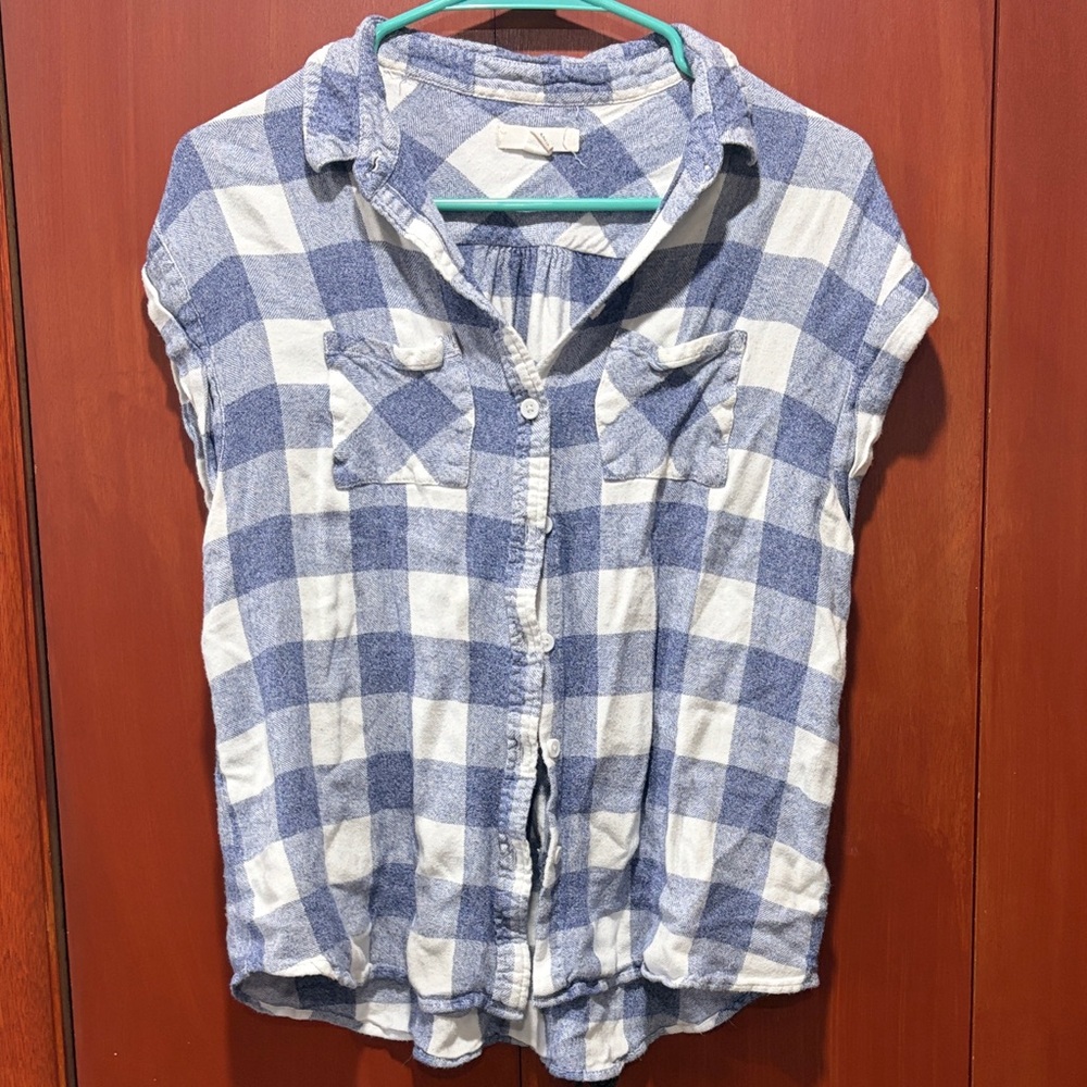 Blue and White Plaid Button Down Shirt